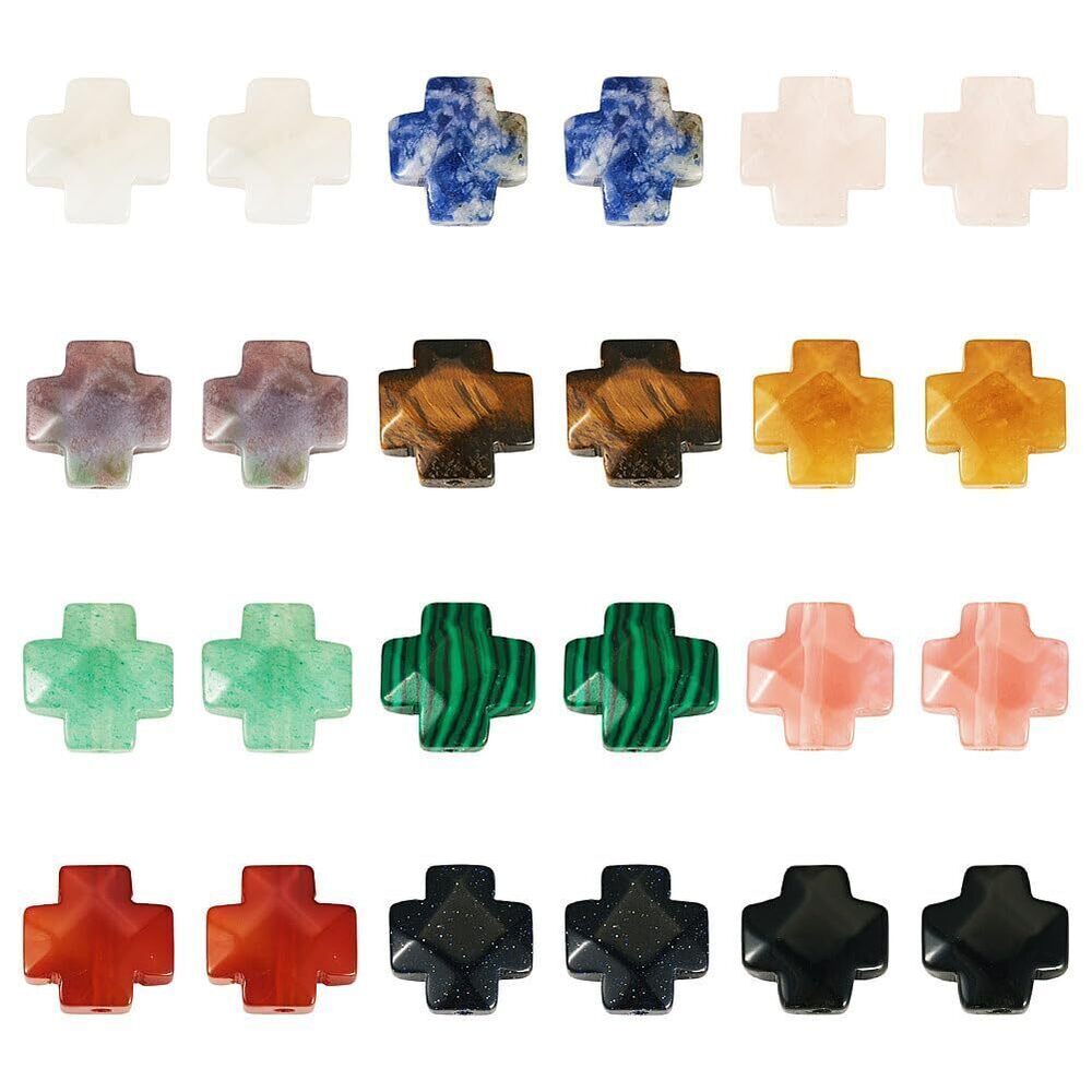 2957 24Pcs Mini Cross Faceted Gemstone Beads Bulk Assorted Tiny Pocket